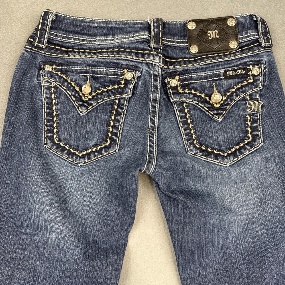 MISS ME JEANS SKINNY WOMENS 27/30 THICK STITCH RHINESTONES WHISKERING